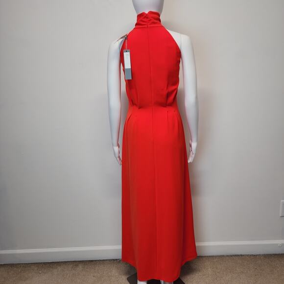 Lela Rose Stretch Crepe Halter Maxi Dress Size 8 Red Orange Couture Designer - Picture 3 of 16